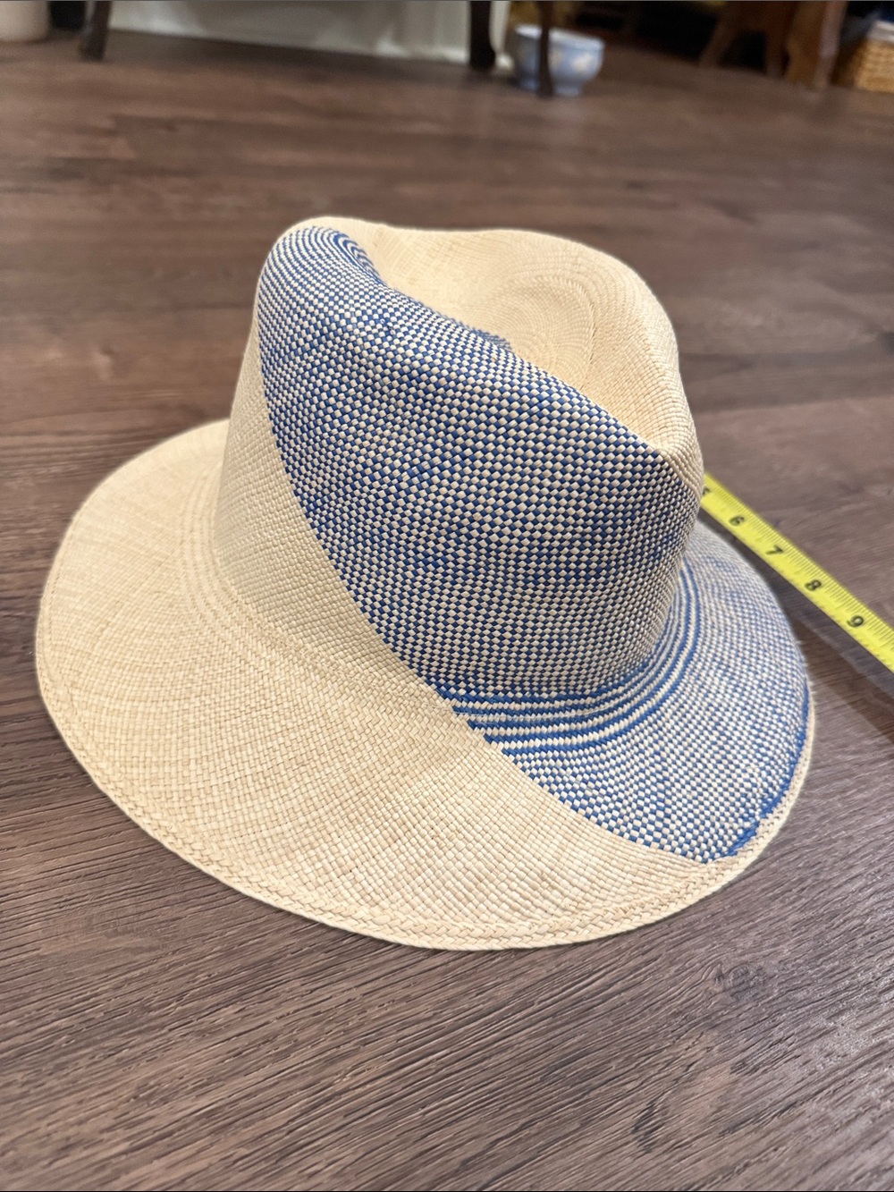 Tory Burch Two-Tone Straw Fedora in Natural and Blue Hat